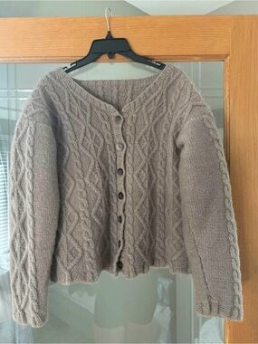 Women's Light Brown Cable Knit Button-Front Cardigan